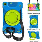 For Samsung Galaxy Tab A 10.1 T510 / T515 PC + Silicone Shockproof Combination Case with 360 Degree Rotating Holder & Handle & Shoulder Strap(Blue+Green)