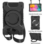 For Samsung Galaxy Tab A 10.1 T510 / T515 PC + Silicone Shockproof Combination Case with 360 Degree Rotating Holder & Handle & Shoulder Strap(Black)