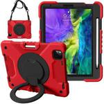 For iPad Pro 11 (2018/2020) PC + Silicone Shockproof Combination Tablet Case with 360 Degree Rotating Holder & Handle & Shoulder Strap(Red+Black)