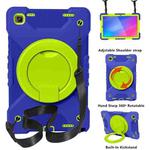 For Samsung Tab A7 10.4 (2020) T500/T505 PC + Silicone Shockproof Combination Case with 360 Degree Rotating Holder & Handle & Shoulder Strap(Navy Blue+Grass Green)