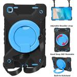 For Samsung Tab A7 10.4 (2020) T500/T505 PC + Silicone Shockproof Combination Case with 360 Degree Rotating Holder & Handle & Shoulder Strap(Black+Blue)