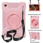 For Samsung Tab A7 10.4 (2020) T500/T505 PC + Silicone Shockproof Combination Case with 360 Degree Rotating Holder & Handle & Shoulder Strap(Rose Gold+Rose Gold)