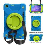 For Samsugn Galaxy Tab A 8.0 (2019) T290/T295 PC + Silicone Shockproof Combination Case with 360 Degree Rotating Holder & Handle & Shoulder Strap(Blue+Grass Green)