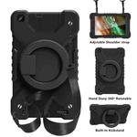For Samsugn Galaxy Tab A 8.0 (2019) T290/T295 PC + Silicone Shockproof Combination Case with 360 Degree Rotating Holder & Handle & Shoulder Strap(Black+Black)