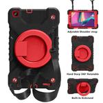 For Samsugn Galaxy Tab A 8.0 (2019) T290/T295 PC + Silicone Shockproof Combination Case with 360 Degree Rotating Holder & Handle & Shoulder Strap(Black+Red)