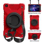 For Samsugn Galaxy Tab A 8.0 (2019) T290/T295 PC + Silicone Shockproof Combination Case with 360 Degree Rotating Holder & Handle & Shoulder Strap(Red+Black)