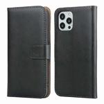 For iPhone 12 Pro Max Plain Texture Cowhide Leather Horizontal Flip Case with Magnetic Clasp & Holder & Card Slots & Wallet(Black)