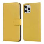 For iPhone 12 Pro Max Plain Texture Cowhide Leather Horizontal Flip Case with Magnetic Clasp & Holder & Card Slots & Wallet(Yellow)