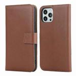 For iPhone 12 Pro Max Plain Texture Cowhide Leather Horizontal Flip Case with Magnetic Clasp & Holder & Card Slots & Wallet(Brown)