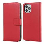 For iPhone 12 / 12 Pro Plain Texture Cowhide Leather Horizontal Flip Case with Magnetic Clasp & Holder & Card Slots & Wallet(Red)