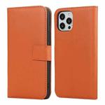 For iPhone 12 / 12 Pro Plain Texture Cowhide Leather Horizontal Flip Case with Magnetic Clasp & Holder & Card Slots & Wallet(Orange)