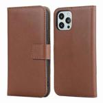 For iPhone 12 / 12 Pro Plain Texture Cowhide Leather Horizontal Flip Case with Magnetic Clasp & Holder & Card Slots & Wallet(Brown)