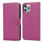 For iPhone 12 mini Plain Texture Cowhide Leather Horizontal Flip Case with Magnetic Clasp & Holder & Card Slots & Wallet (Rose Red)