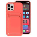 For iPhone 12 Pro TPU + Flannel Lining Shockproof  Case with Card Slots(Orange Pink)