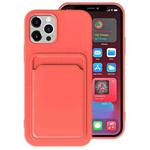For iPhone 12 TPU + Flannel Lining Shockproof  Case with Card Slots(Orange Pink)