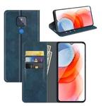 For Motorola Moto G Play 2021 Retro-skin Business Magnetic Suction Leather Case with Holder & Card Slots & Wallet(Dark Blue)