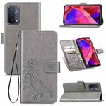 For OPPO A93 5G Four-leaf Clasp Embossed Buckle Mobile Phone Protection Leather Case with Lanyard & Card Slot & Wallet & Bracket Function(Grey)