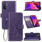 For OPPO A93 5G Four-leaf Clasp Embossed Buckle Mobile Phone Protection Leather Case with Lanyard & Card Slot & Wallet & Bracket Function(Purple)