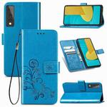 For LG Stylo 7 Four-leaf Clasp Embossed Buckle Mobile Phone Protection Leather Case with Lanyard & Card Slot & Wallet & Bracket Function(Blue)
