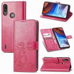 For Motorola E7 Power Four-leaf Clasp Embossed Buckle Mobile Phone Protection Leather Case with Lanyard & Card Slot & Wallet & Bracket Function(Rose Red)