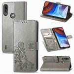 For Motorola E7 Power Four-leaf Clasp Embossed Buckle Mobile Phone Protection Leather Case with Lanyard & Card Slot & Wallet & Bracket Function(Grey)