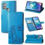 For Motorola Moto G10,  G30 Four-leaf Clasp Embossed Buckle Mobile Phone Protection Leather Case with Lanyard & Card Slot & Wallet & Bracket Function(Blue)