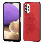 For Samsung Galaxy A32 5G Mandala Embossed Cloth Cover PC + TPU Mobile Phone Case with Magnetic Function and Hand Strap(Red)