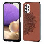 For Samsung Galaxy A32 5G Mandala Embossed Cloth Cover PC + TPU Mobile Phone Case with Magnetic Function and Hand Strap(Brown)