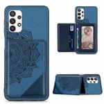 For Samsung Galaxy A32 5G Mandala Embossed Magnetic Cloth PU+TPU+PC Case with Holder & Card Slots & Wallet & Photo Frame(Blue)