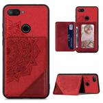 For Xiaomi Mi 8 Lite Mandala Embossed Magnetic Cloth PU+TPU+PC Case with Holder & Card Slots & Wallet & Photo Frame(Red)