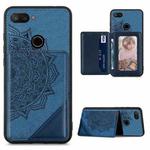 For Xiaomi Mi 8 Lite Mandala Embossed Magnetic Cloth PU+TPU+PC Case with Holder & Card Slots & Wallet & Photo Frame(Blue)