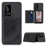 For Huawei P40 Pro Mandala Embossed Magnetic Cloth PU+TPU+PC Case with Holder & Card Slots & Wallet & Photo Frame(Black)