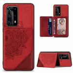 For Huawei P40 Pro Mandala Embossed Magnetic Cloth PU+TPU+PC Case with Holder & Card Slots & Wallet & Photo Frame(Red)