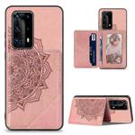 For Huawei P40 Pro Mandala Embossed Magnetic Cloth PU+TPU+PC Case with Holder & Card Slots & Wallet & Photo Frame(Rose Gold)