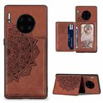 For Huawei Mate 30 Pro Mandala Embossed Magnetic Cloth PU+TPU+PC Case with Holder & Card Slots & Wallet & Photo Frame(Brown)