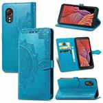 For Samsung Galaxy XCover 5 Mandala Flower Embossed Horizontal Flip Leather Case with Bracket / Card Slot / Wallet / Lanyard(Blue)