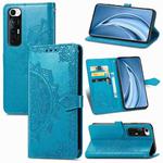 For Xiaomi Mi 10S Mandala Flower Embossed Horizontal Flip Leather Case with Bracket / Card Slot / Wallet / Lanyard(Blue)