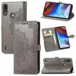 For Motorola Moto E7 Power Mandala Flower Embossed Horizontal Flip Leather Case with Bracket / Card Slot / Wallet / Lanyard(Grey)