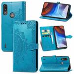 For Motorola Moto E7 Power Mandala Flower Embossed Horizontal Flip Leather Case with Bracket / Card Slot / Wallet / Lanyard(Blue)