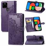 For Google Pixel 5A Mandala Flower Embossed Horizontal Flip Leather Case with Bracket / Card Slot / Wallet / Lanyard(Purple)