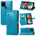 For Google Pixel 5A Mandala Flower Embossed Horizontal Flip Leather Case with Bracket / Card Slot / Wallet / Lanyard(Blue)