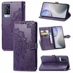 For vivo X60 Mandala Flower Embossed Horizontal Flip Leather Case with Bracket / Card Slot / Wallet / Lanyard(Purple)