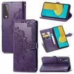 For LG Stylo 7 Mandala Flower Embossed Horizontal Flip Leather Case with Bracket / Card Slot / Wallet / Lanyard(Purple)