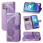 For Motorola Moto G30 / G10 Butterfly Love Flower Embossed Horizontal Flip Leather Case with Bracket & Card Slot & Wallet & Lanyard(Light Purple)