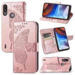 For Motorola Moto E7 Power Butterfly Love Flower Embossed Horizontal Flip Leather Case with Bracket & Card Slot & Wallet & Lanyard(Rose Gold)