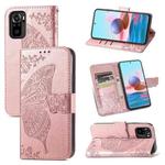 For Xiaomi Redmi Note 10 4G Butterfly Love Flower Embossed Horizontal Flip Leather Case with Bracket & Card Slot & Wallet & Lanyard(Rose Gold)