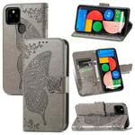 For Google Pixel 5A Butterfly Love Flower Embossed Horizontal Flip Leather Case with Bracket & Card Slot & Wallet & Lanyard(Gray)