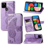 For Google Pixel 5A Butterfly Love Flower Embossed Horizontal Flip Leather Case with Bracket & Card Slot & Wallet & Lanyard(Light Purple)