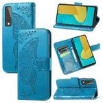 For LG Stylo 7 5G Butterfly Love Flower Embossed Horizontal Flip Leather Case with Bracket & Card Slot & Wallet & Lanyard(Blue)
