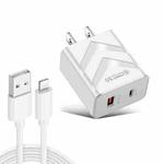 LZ-715 20W PD + QC 3.0 Dual Ports Fast Charging Travel Charger with USB to 8 Pin Data Cable, US Plug(White)